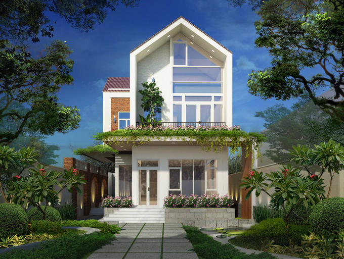 Mẫu Nhà 2 Tầng Có Sân Vườn