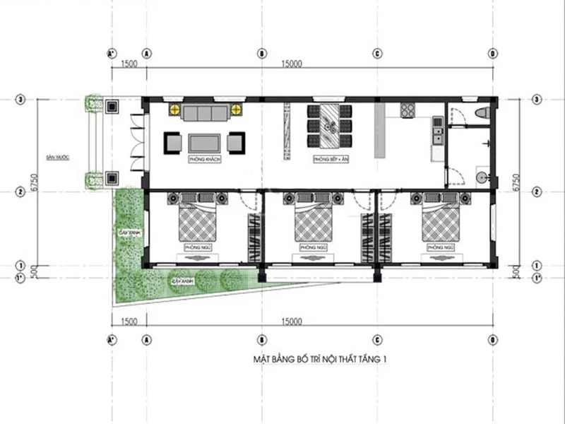 Bản vẽ mặt bằng thiết kế nhà cấp 4 3 phòng ngủ tối ưu công năng