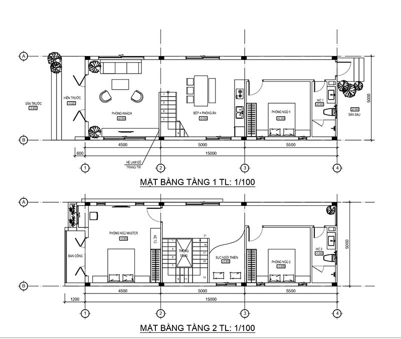 Các kích thước mẫu nhà 2 tầng phổ biến 5x10 5x15 6x12 tại Việt Nam 2026