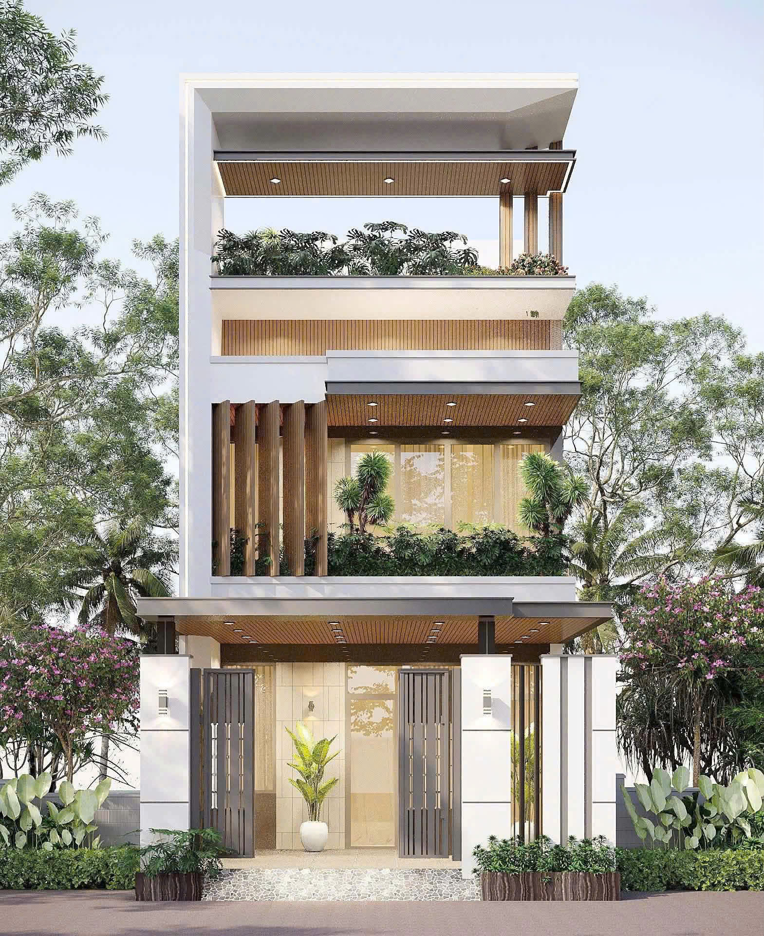 Mẫu nhà 2 tầng hiện đại mặt tiền đẹp 2026