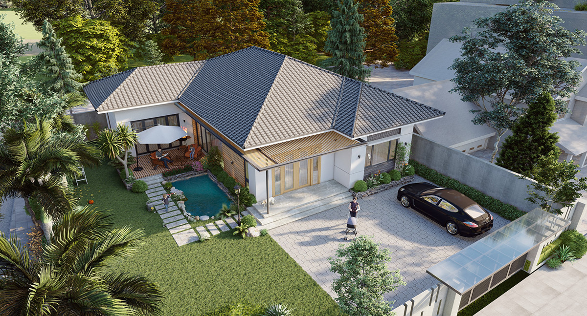 Thiết kế nhà cấp 4 mái Thái đẹp ở nông thôn, sân vườn thoáng mát