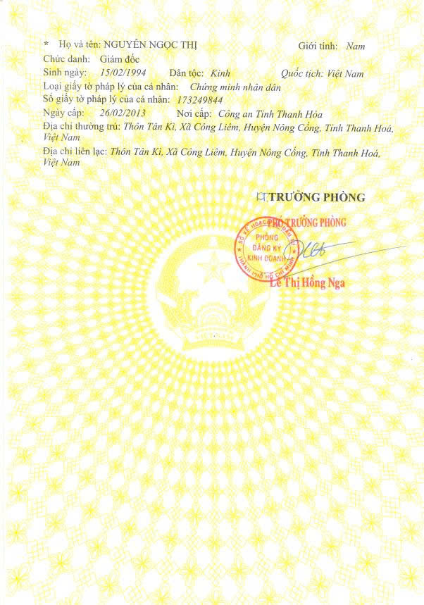 Giấy chứng nhận đăng ký doanh nghiệp Nhà Xanh Sài Gòn